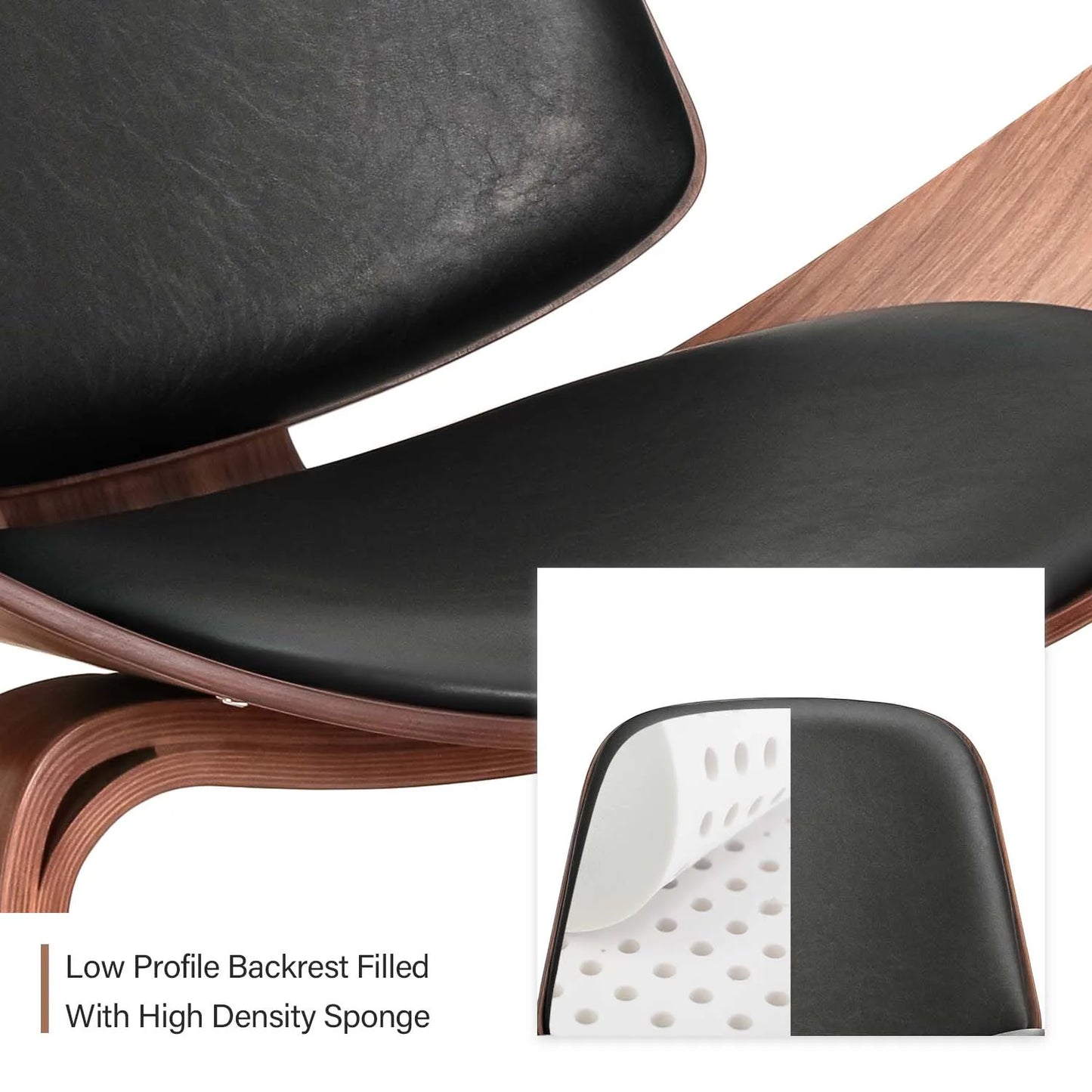 Solid Rosewood Upholstered Faux Leather High-Density Sponge Cushion Shell Chaise Lounge Chairs/Non-Slip Bottom Pads On Legs/Colors-Black/Brown
