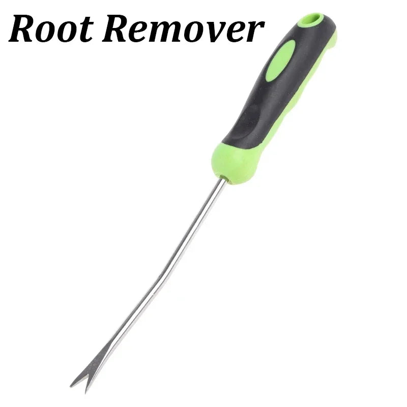 NINTH WORLD Outdoor 2 PCS Anti-Slip Grip Long Length Green-Black Rubber Handle L-Shaped Uncoated Stainless Steel Handheld Manual Weed-Root Cultivating Tools Sets