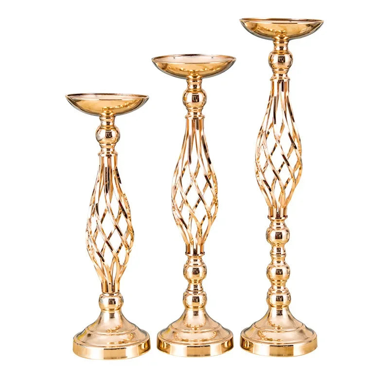 Classic Gold Plated Twisted Road Iron Cup Column-Ball Candleholders