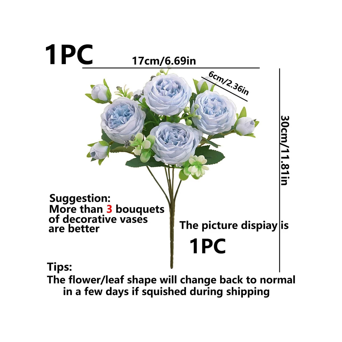 Indoor Artificial Silk-Plastic Flowering Peony Bouquets Plants/Colors-Rose Pink/Yellow/Light Pink/Blue/Dark Pink/White/Rose