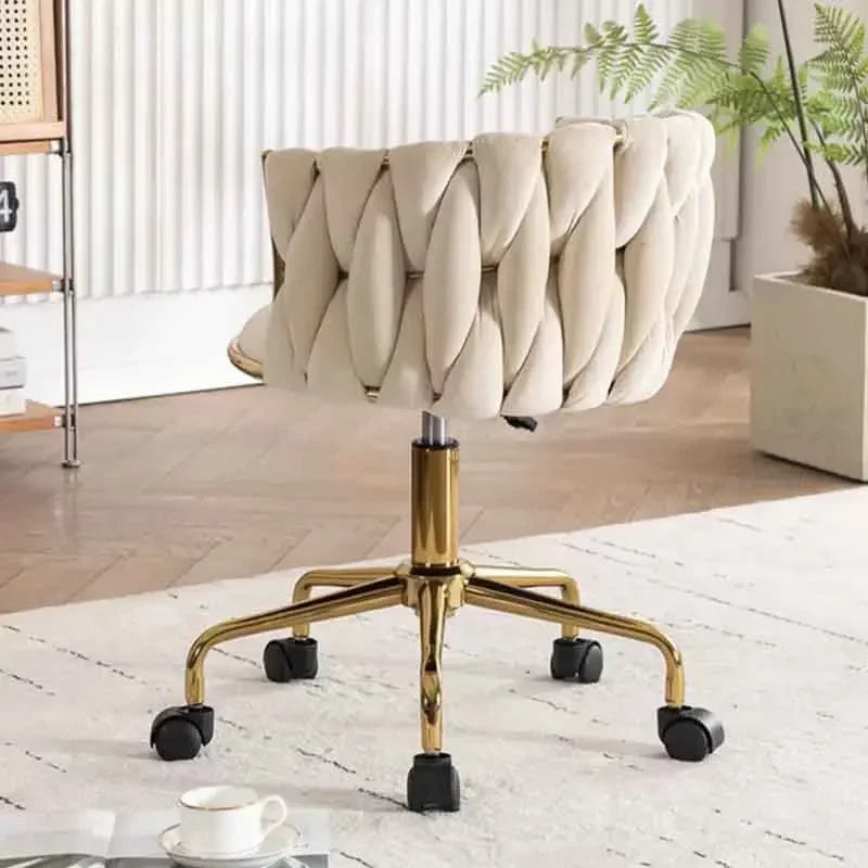 Upholstered Polyester Italian Style Ladies Bedroom Makeup Flannel Cushions Chairs w/ Steel Legs-4 Plastic Wheels/Colors-Beige/Pink/Blue/Black/Green/Gray