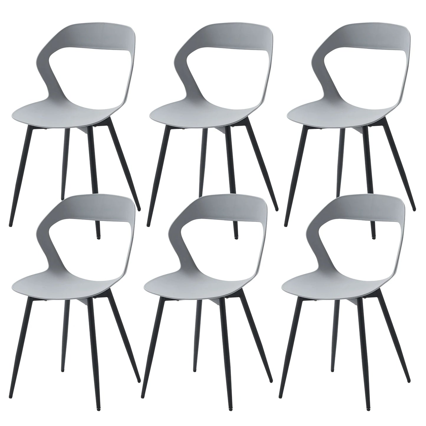 6 pcs Scandinavia Plastic Black Backrest-Hard Seat/Beech Wood Texture Metal Legs Dining Chairs/Colors-White/Black/Gray