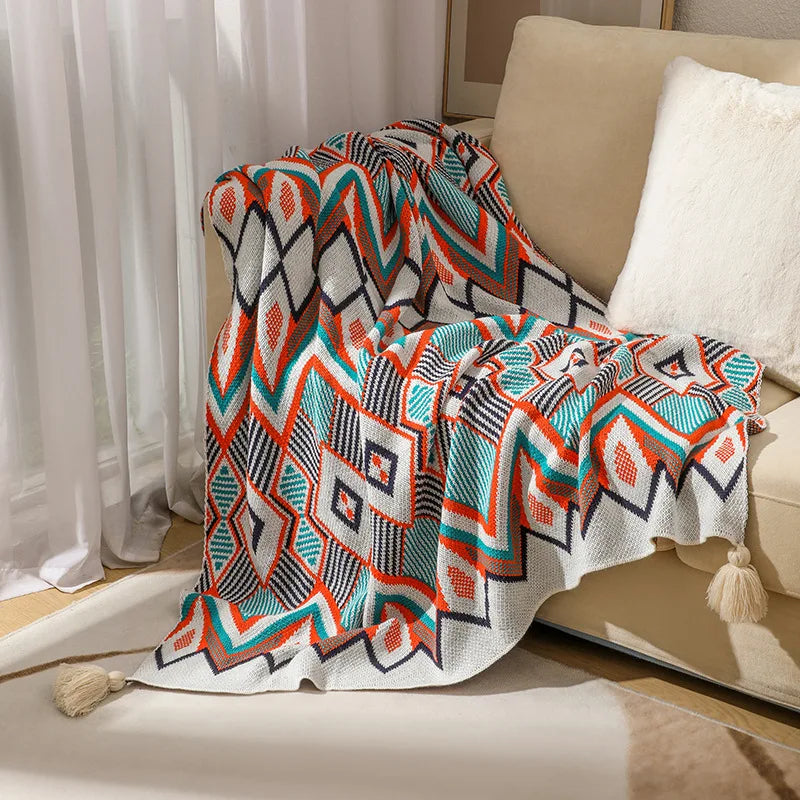 Boho Rectangle Plaid Geometric-Aztec Baja Polyester-Cotton Wearable Blankets Wall Hanging Tapestries/Colors-Multicolor/Orange/Beige