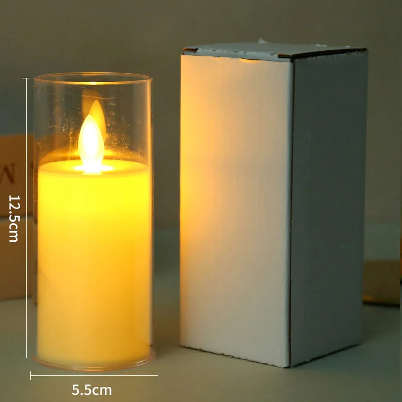 1-3 PCS Set LED Flameless Electric Acrylic Glass Holder Flickering Small Round Tealight Candles/3 Button Batteries/Colors-White/Yellow