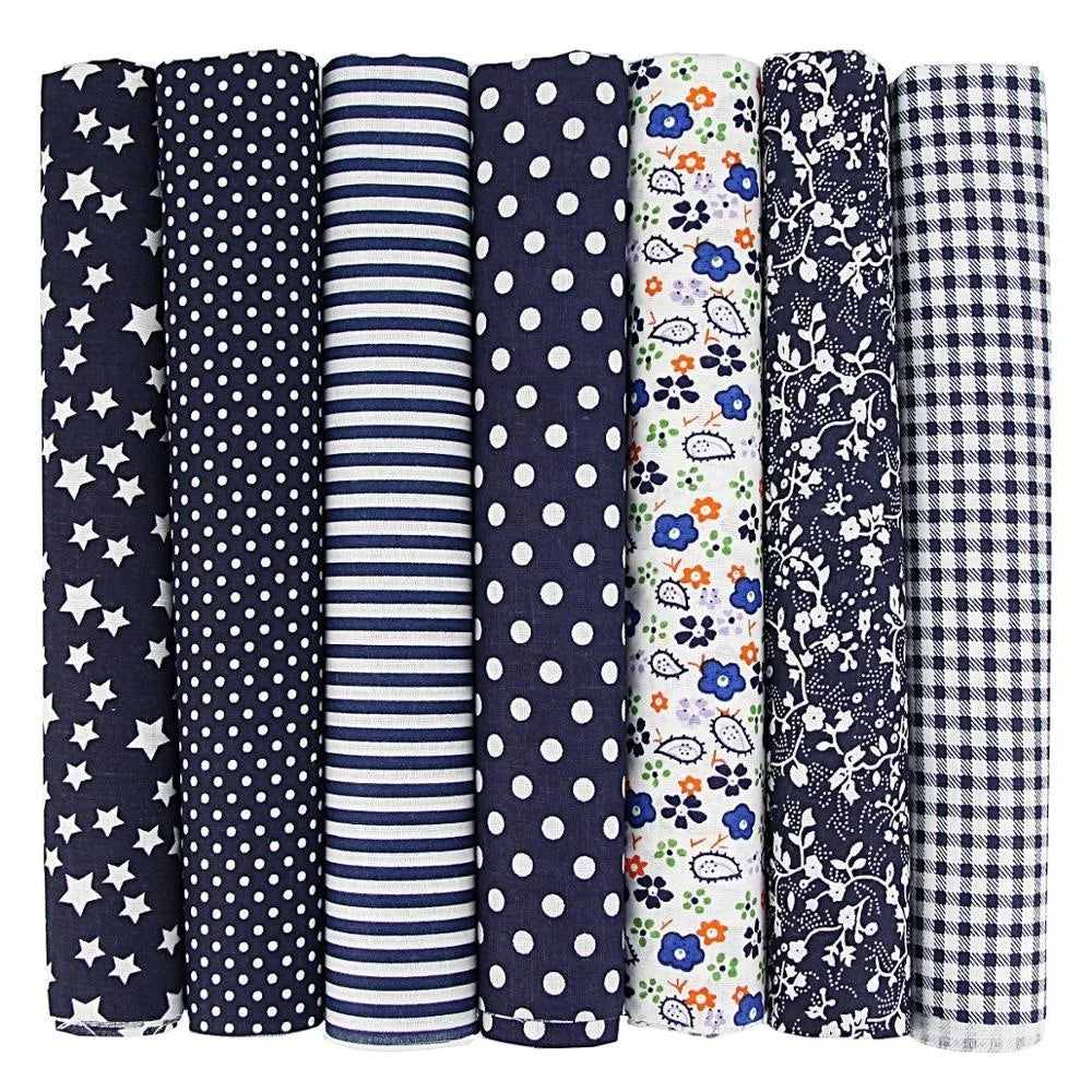 1-Set 7 Different Colors Handmade Warp Knitted Squares Laminated Printed 100% Cotton Patchwork Quilting Brocade Fabric Cloths/Floral/Striped/Geometric Designs/Machine Washable/Ironing Instructions