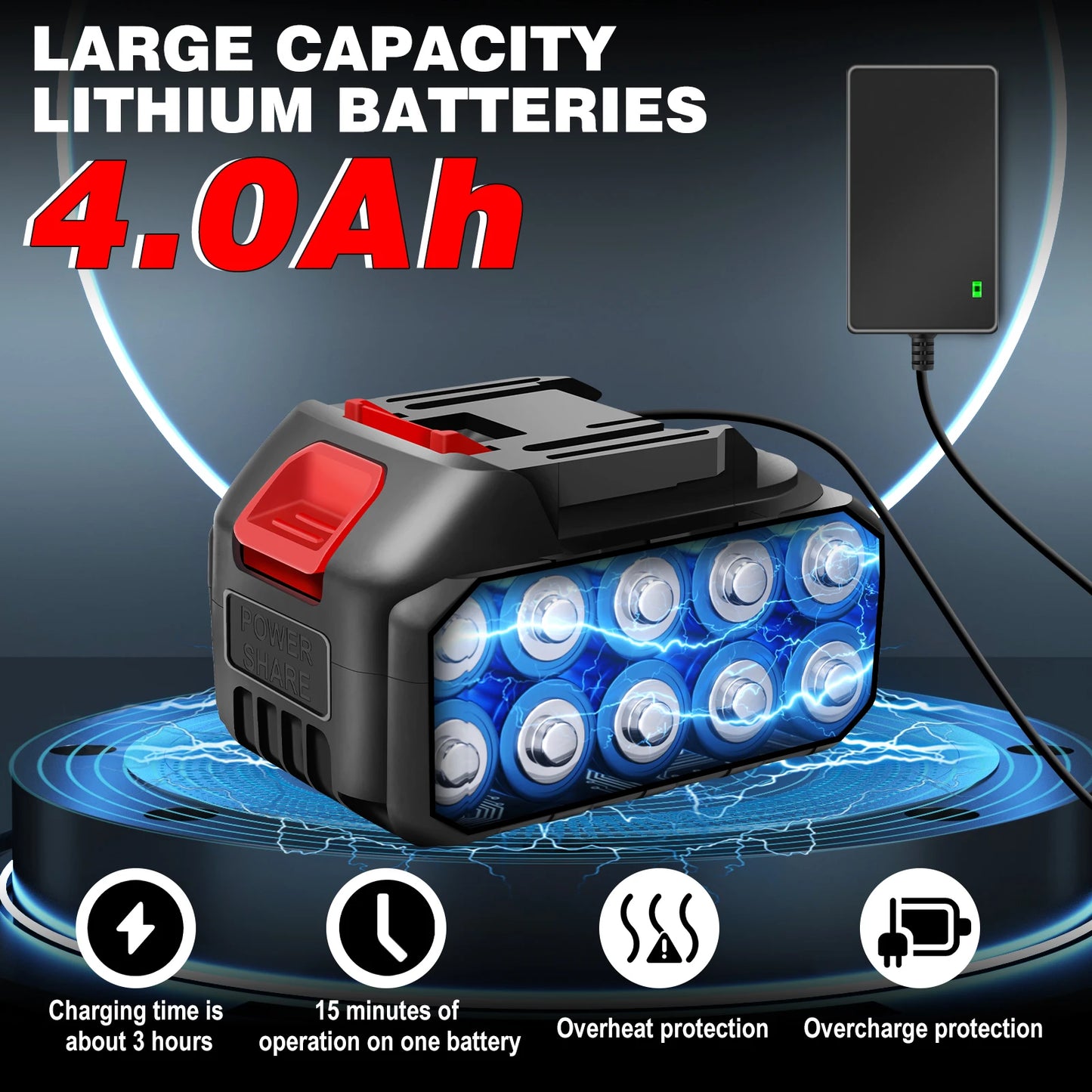 DAYPLUS Outdoor Rechargeable Safe-Lock Off Button 8 Inch Mini Plastic Red-Black Body Cordless Brushless Motor Battery-Powered Electric Metal Gas Chainsaws Carrycase Kit