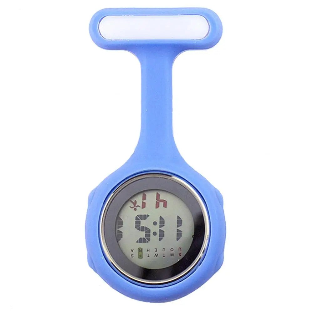 Women Silicone Round Waterproof Digital Dial Clip-On Nurse Fob Electric Battery Pocket Watch/Alarm-Date Display/Colors-Purple/Green/Blue/Yellow/Light Blue/Cyan/Pink/Orange/White/Red/Light Cyan/Purple-Red/Dark Blue