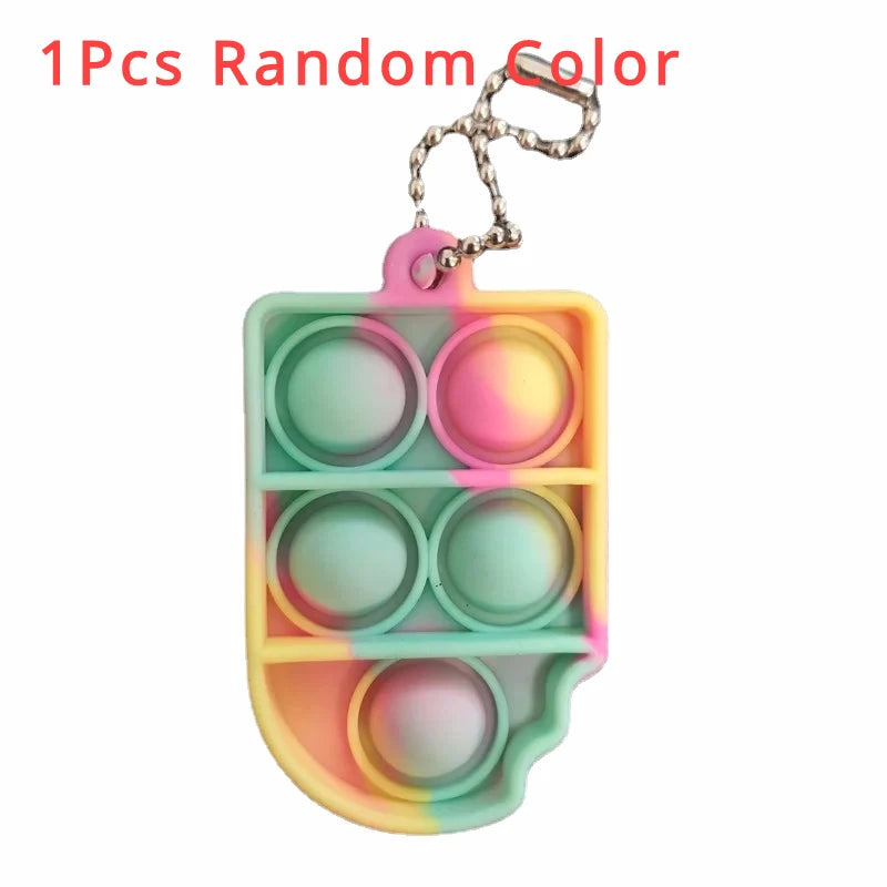 Multiple Shapes Mini Keychain Pinch Music Silicone Push Pops Rainbow Sherbet Ice Cream Colors Fidget Toys/Colors-Pink/Multicolor/Ages: 18 + Years Older