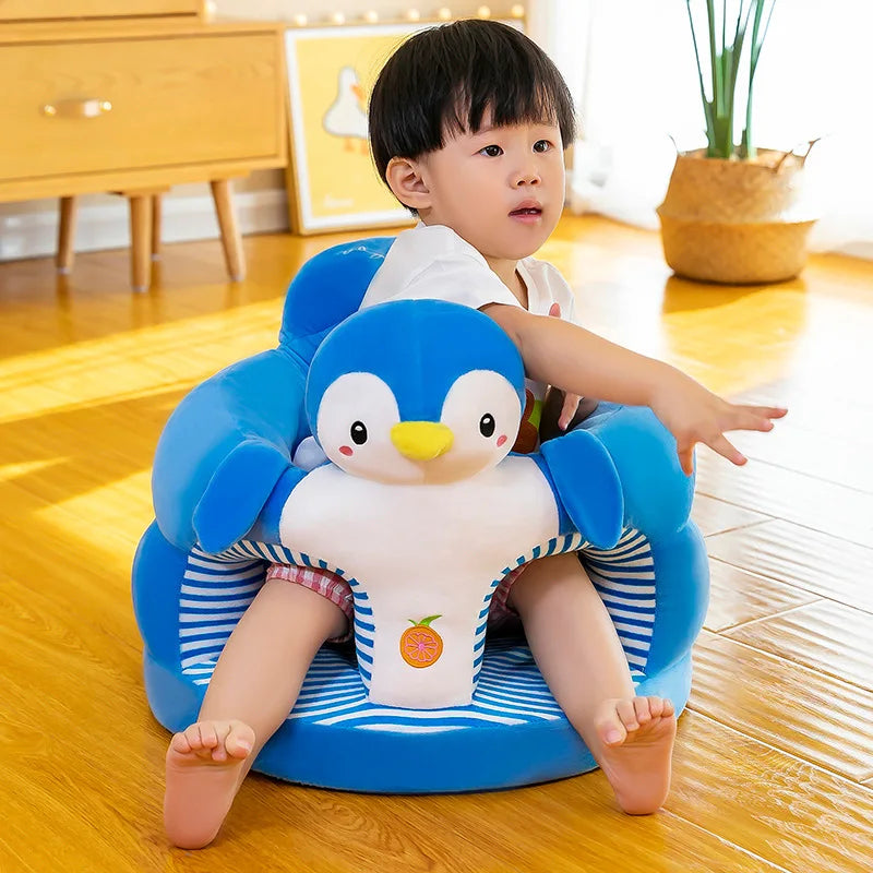 Babies-Toddlers Soft Plush Velvet Fabric Upholstered Padded Electric Embroidery Cute Cartoon Animal Images Anti-Slip Bottom Supported Learning Seat Chairs/Colors-White/Blue/Pink/Yellow/Striped/Multicolor/Checkered/Animals