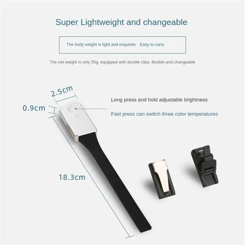 1-5 PCS Set Black LED Adjustable Color Dimming Detachable Flexible Portable USB Rechargeable Bookmark Clip Lights