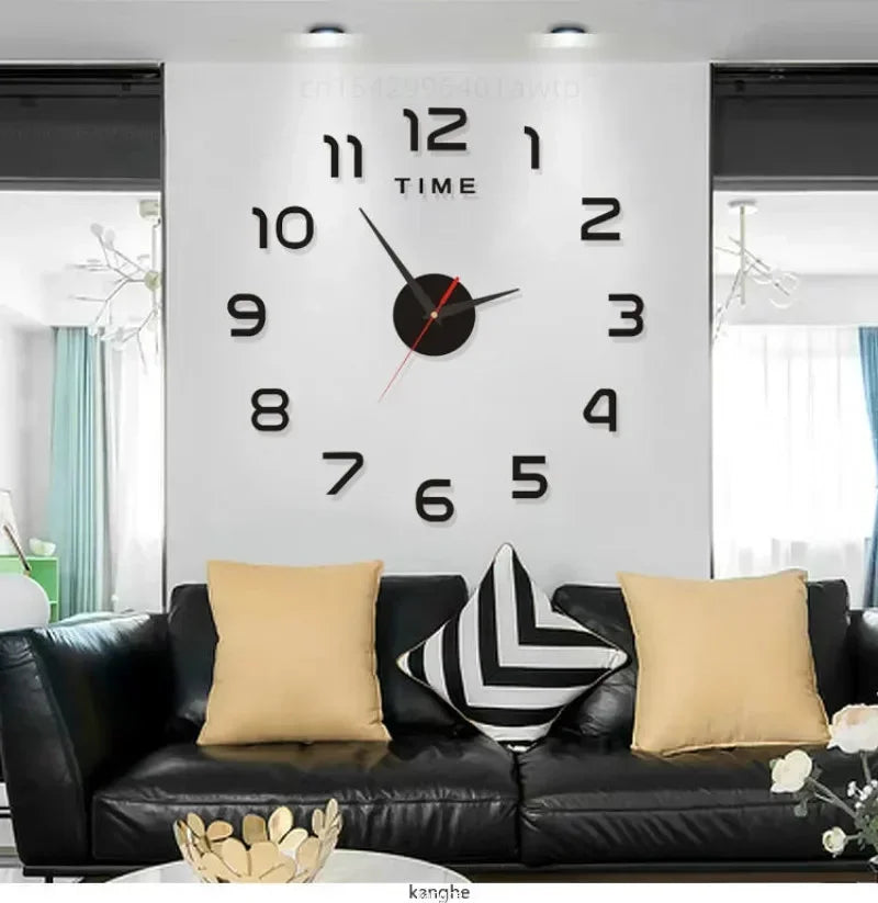 Large Frameless Plastic Single Face Acrylic Self-Adhesive 3D Large Numbers-Hands Quartz Wall Clocks/Colors-Silver/Black/Red/Gold