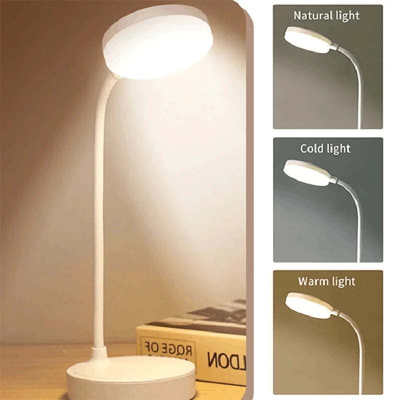 ASB Shade Soft Cool-Warm Daylight LED Bead 3 Modes Dimming Less Blue Light Eye Protection USB Rechargeable Plug Hose Desk Lamps/Colors-White/Beige