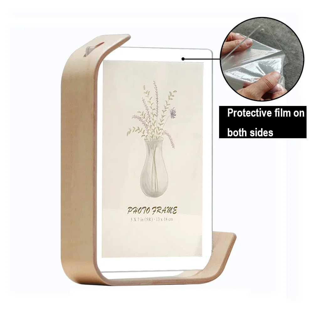 Rectangle Double-Sided Clear Acrylic Cover L-Shape Beech Wood Base A4 Photo Frames/Colors-Brown/Beige/Clear