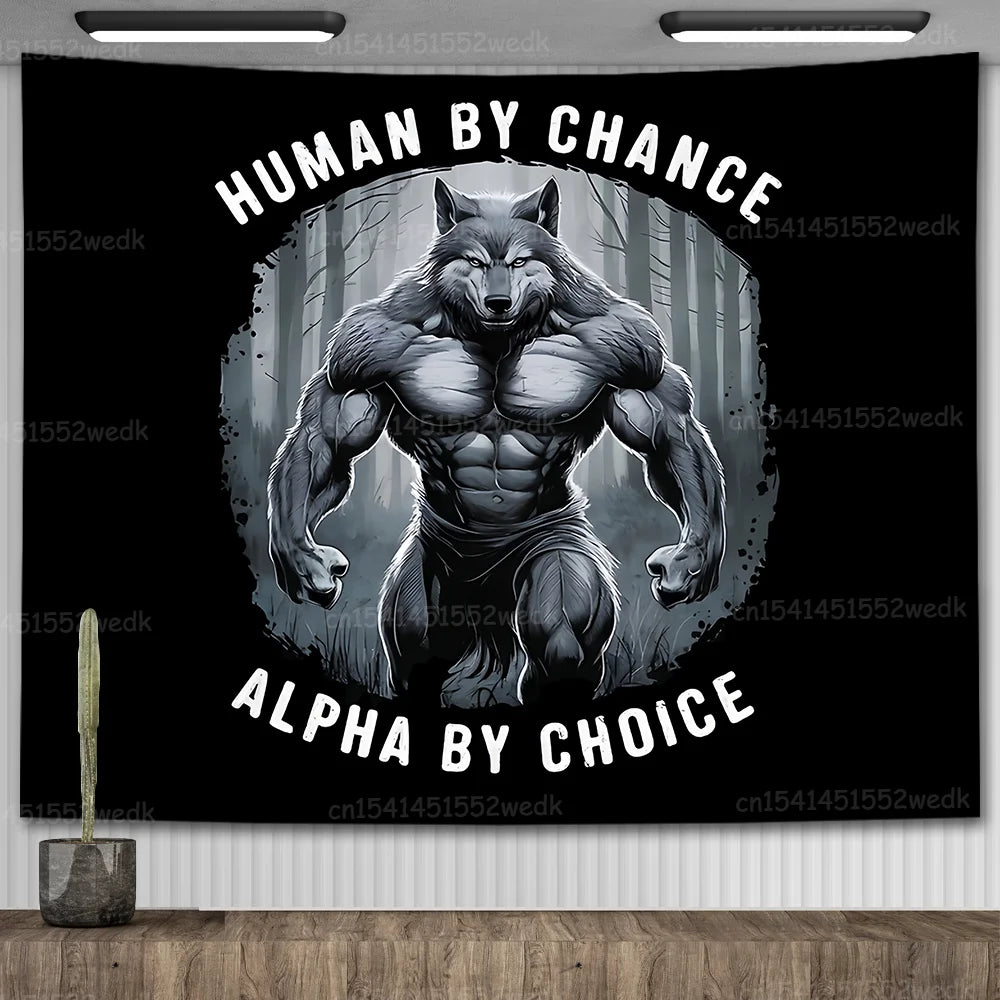 Emo White Wolf Sitting Meme Tapestry Werewolf Tapestries For Bedroom Printed Home Decoration Paintings Room Wall Hanging Posters