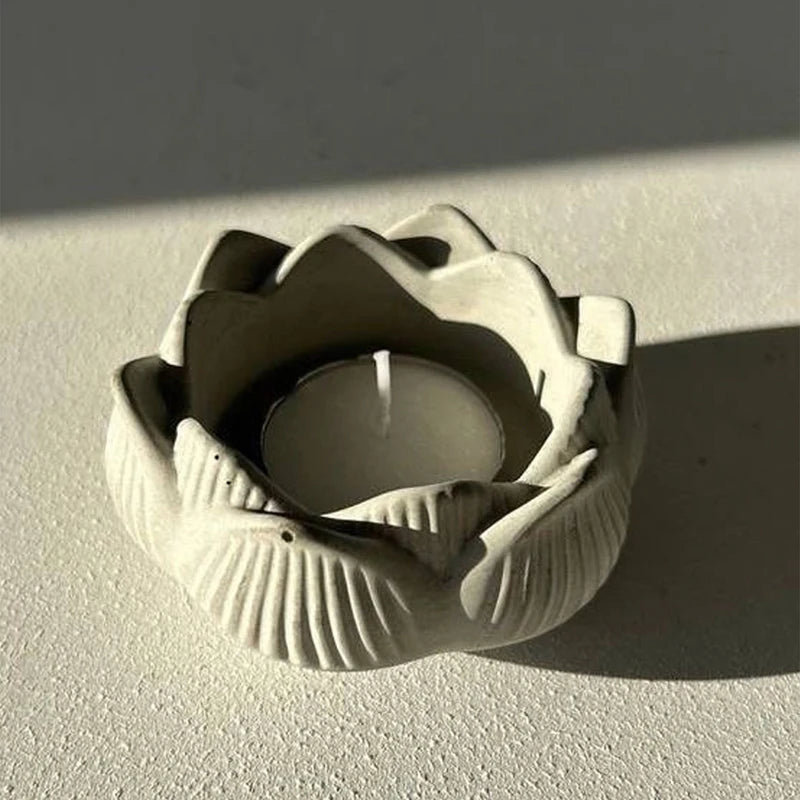 No-EN-Name-Null DIY Small Floral Two Lotus Flower Shaped Tea Light Candleholder White Milky Silicone Craft Molds