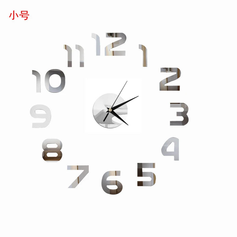 Self-Adhesive Waterproof Vapor-Proof Non-Toxic Safe Acrylic 3D Mirror Wall Clock Decals/Colors-Black/Silver/Gold