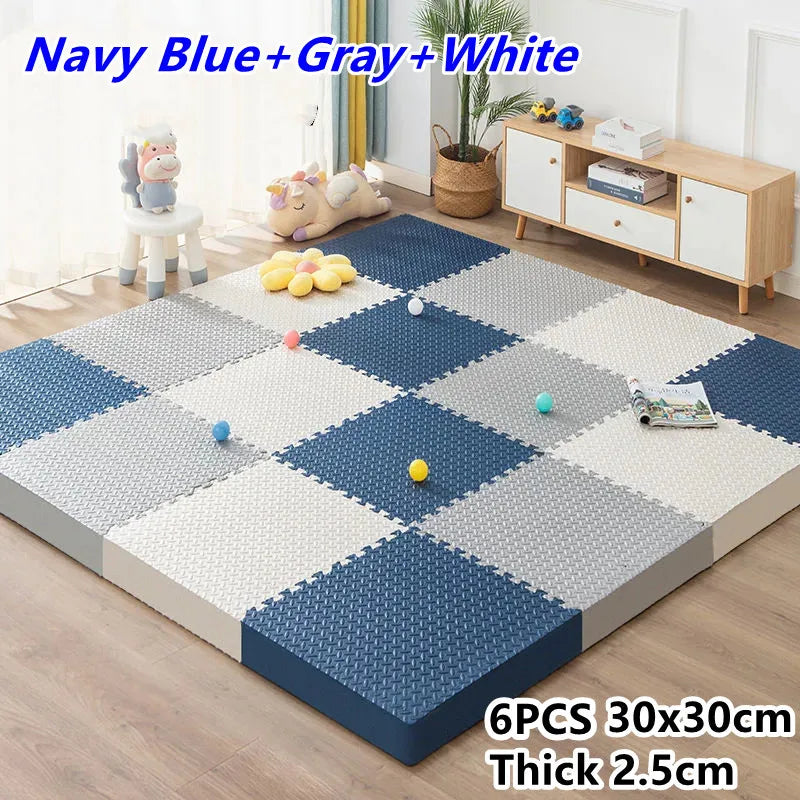Tatame Babies 6 PCS Set Thick Strong Cuttable Elastic Split Interlocking Foam Joint Anti-Slip Bottom Playroom Floor Mats/Colors-Multicolor/Pink/Gray/White/Purple/Beige/Geometric