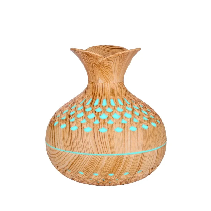 Warm Low Night Light Portable Tabletop 2 Spray Modes Wood Grain Air Delicate Water Mist-Heavy Fog Ultrasonic Oil Diffusers/Colors-Brown/Black