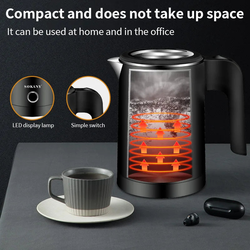 Electric Stainless Steel Hot Water Kettles/ Double Layer Heat-Resistant Wall/Auto-Off/AC-Powered/Colors-Black/White