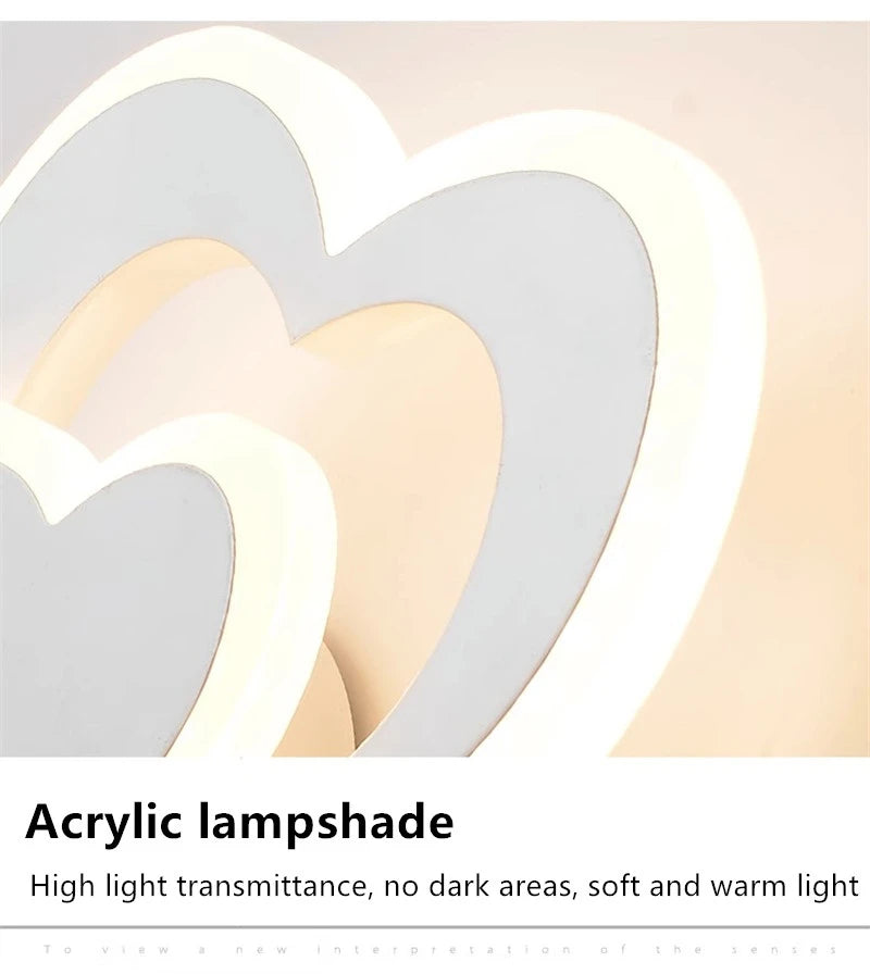 Nordic Modern Iron LED Two Heart-Shaped Acrylic Shade Wall Mounted Lamps/Colors-White/Black/Yellow/Gray