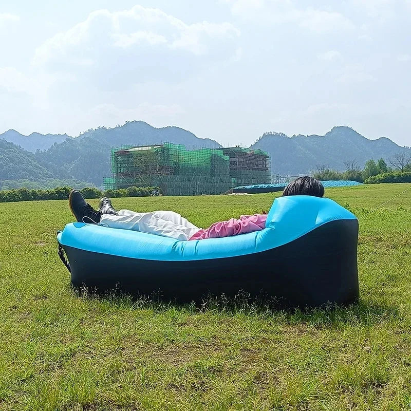 Outdoor Waterproof Inflatable Banana Shaped Oxford Cloth Polyester Fabric Lazy Pillow Air Sofa /Size: 200 x 240x 70cm/Weight Limit 400 kg (881 lbs)/Colors-Blue/Black/Brown/Beige/Gray/Geometric/Green/Multicolor