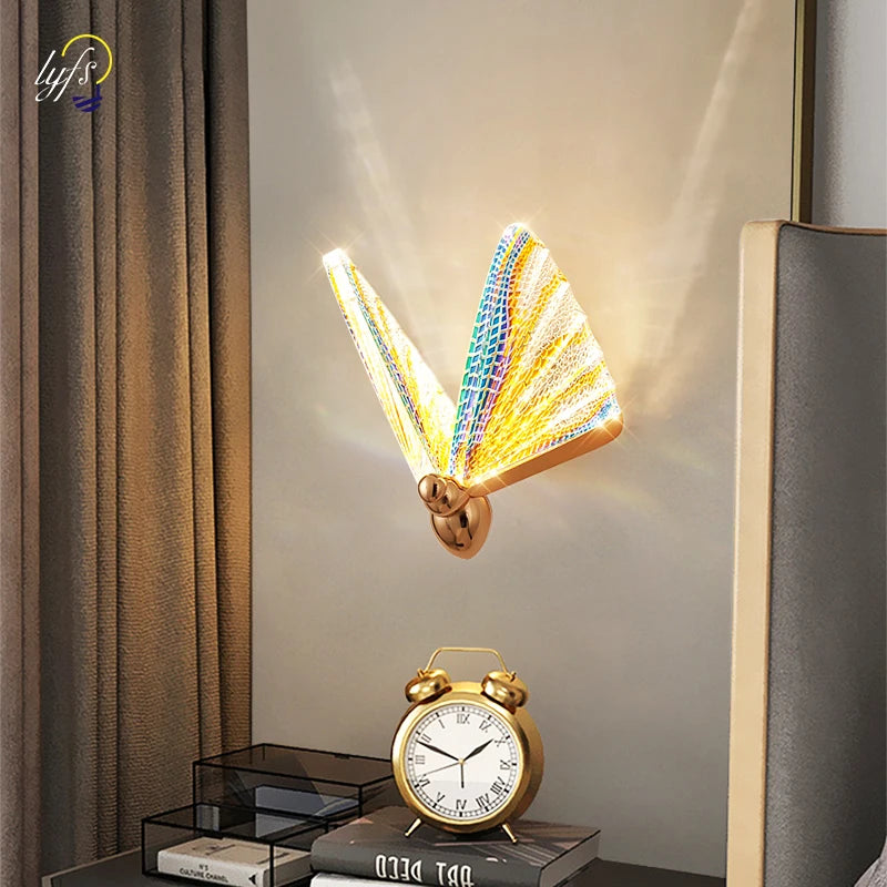 Gold Butterfly Shape Clear Glass Shade Up-Down Position Warm-Cool Dimmable LED Wall Mounted Iron Light Fixtures/Bulb Not Included/E27 Bulb Cap Type
