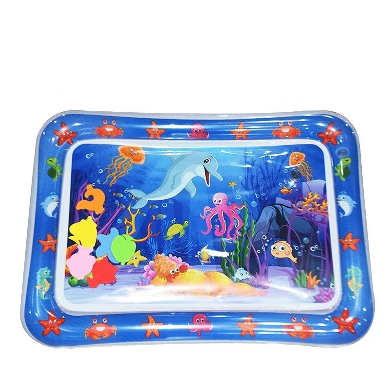 Babies-Toddlers Infinno Plastic-Foam Rectangle-Heart-Star Shapes Inflatable Air-Waterfilled Valves Foldable Cute Cartoon Multicolor Ocean Creatures Scene Tummy Time Mats/Colors-Multicolor/Ages: Newborn 0-3 Years Old