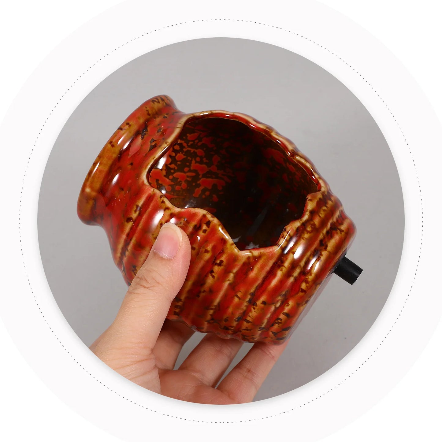 Indoor Round Ceramic Brown Circulating Broken Clay Pot Jar Decorative Fountain