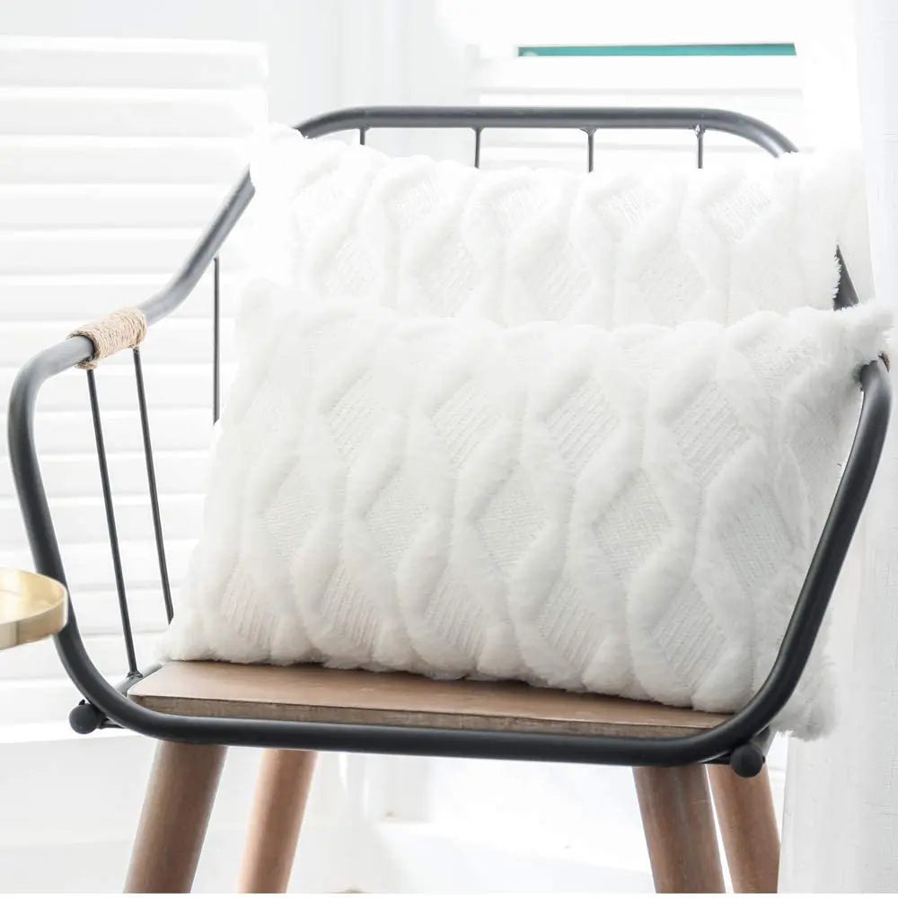 Rectangle White 100% Polyester Plush Embroidered Soft Sofa Throw Pillow COVERS