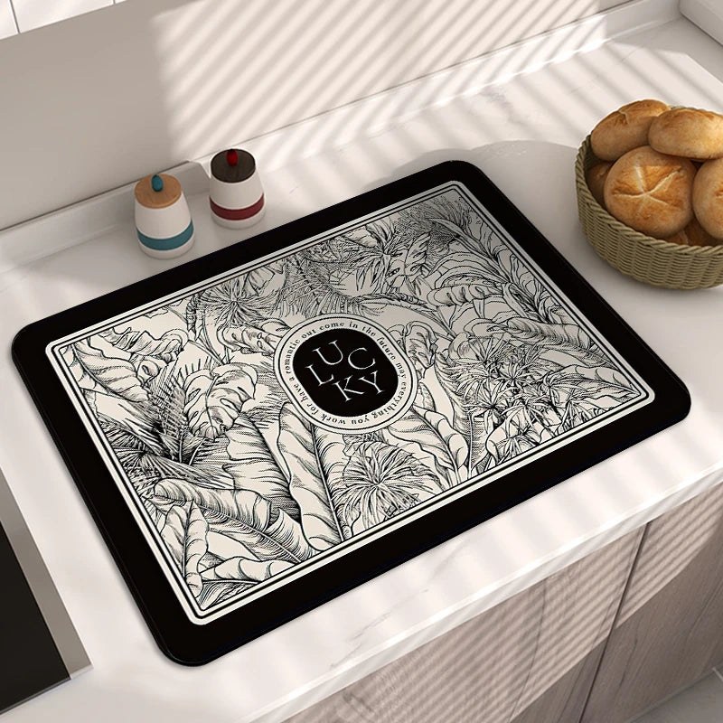 Anti-slip 100% Polyester Floral Kitchen Drainer Pads/Sizes: S/M/L/XL