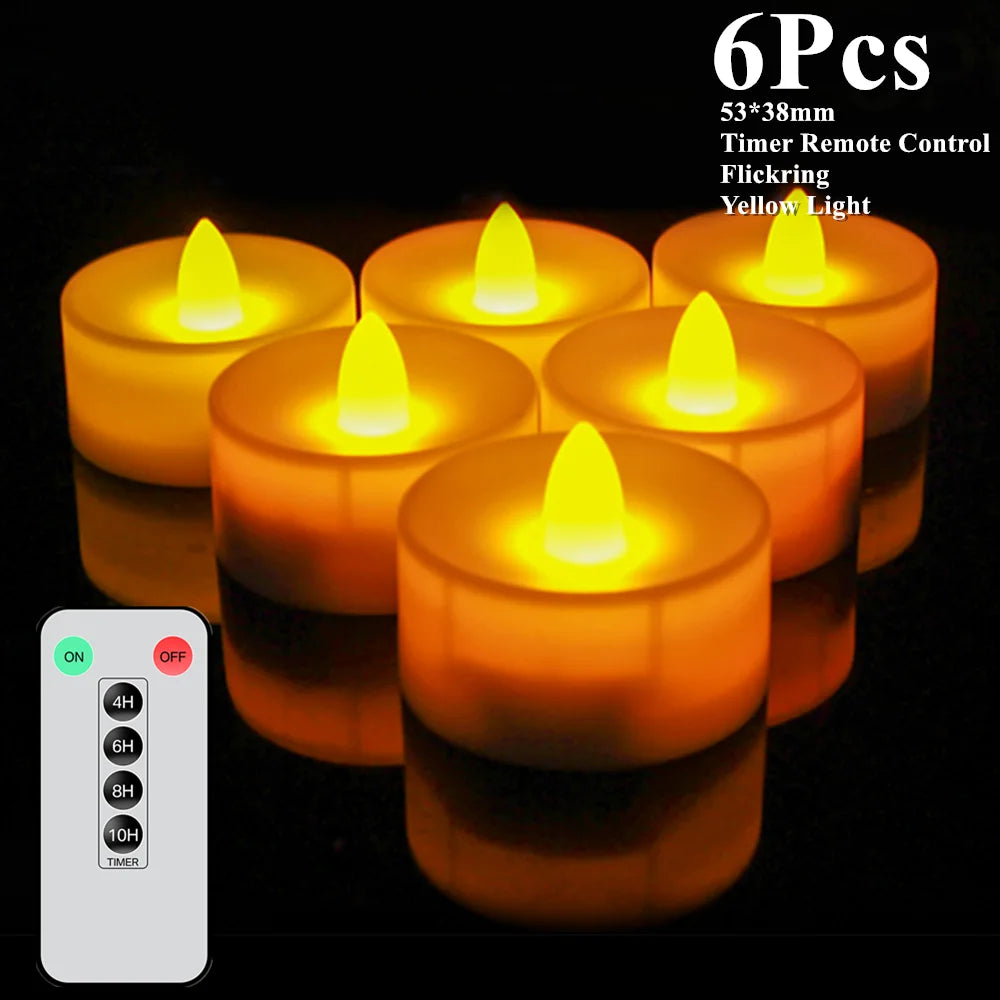 12-24 PCS Set Large Built-In Timer LED Flameless Flickering Small Round Tea Light Candles /Batteries Included-Button Batteries Type-CR2032/Color-White/Yellow