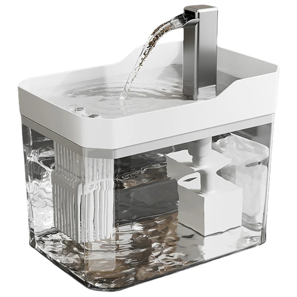 Cats-Dogs Plastic Adjustable Water Flow Cycle Filtration Easy Monitoring Transparent Tank Fountain Water Dispenser /Quiet Pump/Colors-Yellow/Clear/White