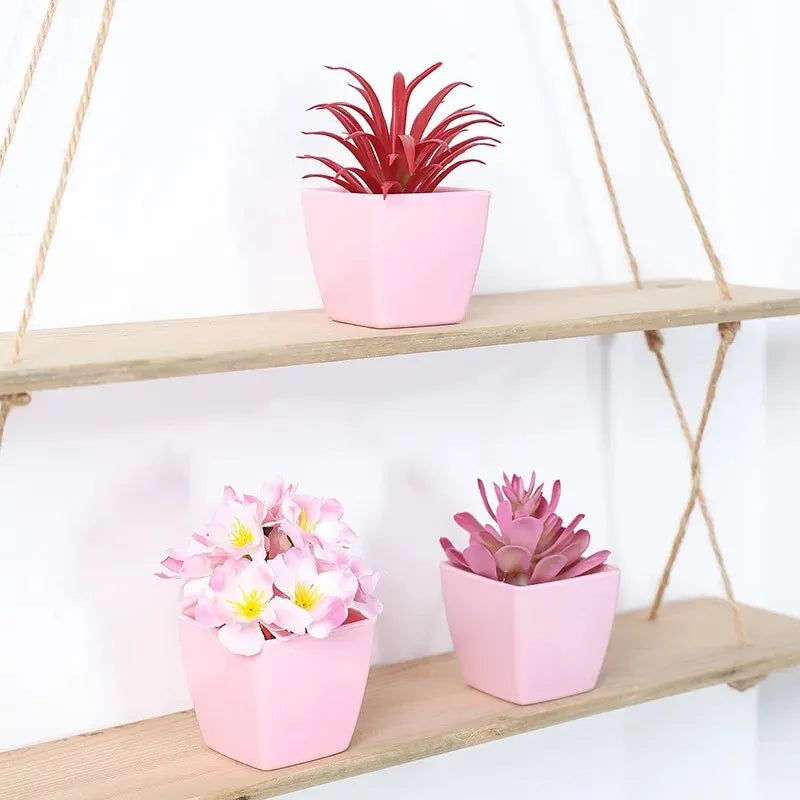 Indoor Pink Floral Artificial Hydrangea Bonsai Flower-Square Pot