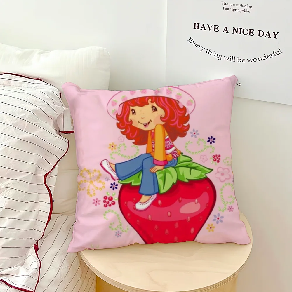 Pink Polyester-Cotton Blend Cute S-Strawberry S-Shortcake Throw Pillowcases
