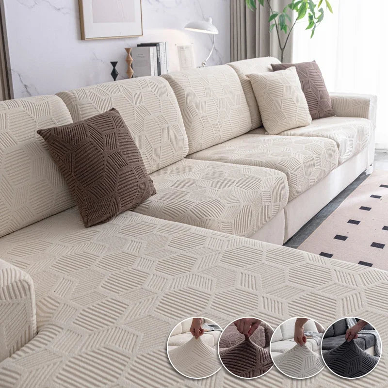 L-Shape Mirror Waterproof Jacquard Stretch Sofa Slipcover/Colors-Black/Beige/Gray/Geometric