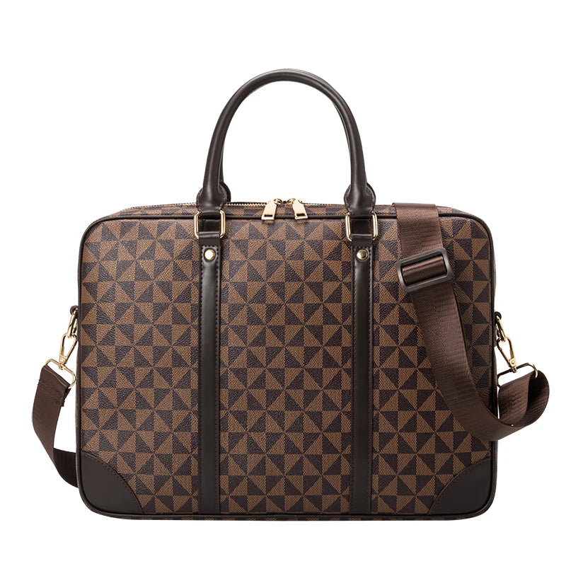 Men Leather Zipper Briefcase Built-In Laptop Compartment Polyester Bags /Shoulder Straps/Soft Handles/Slit Internal Pockets/Colors-Black/Brown