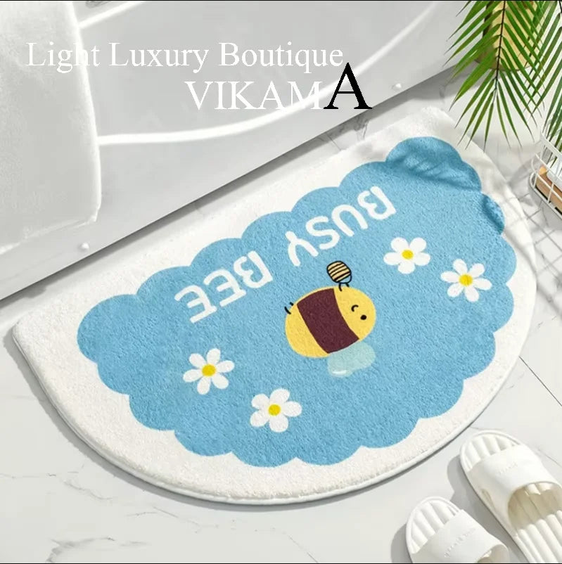 VIKAMA Indoor Hand-Machine Washable Half-Circle Anti-Slip Bottom Cute Cartoon Strawberry Imitation Cashmere Polyester Bathroom Mats / Colors-Pink/Animals/Floral/Dots/Brown/Yellow/Multicolor