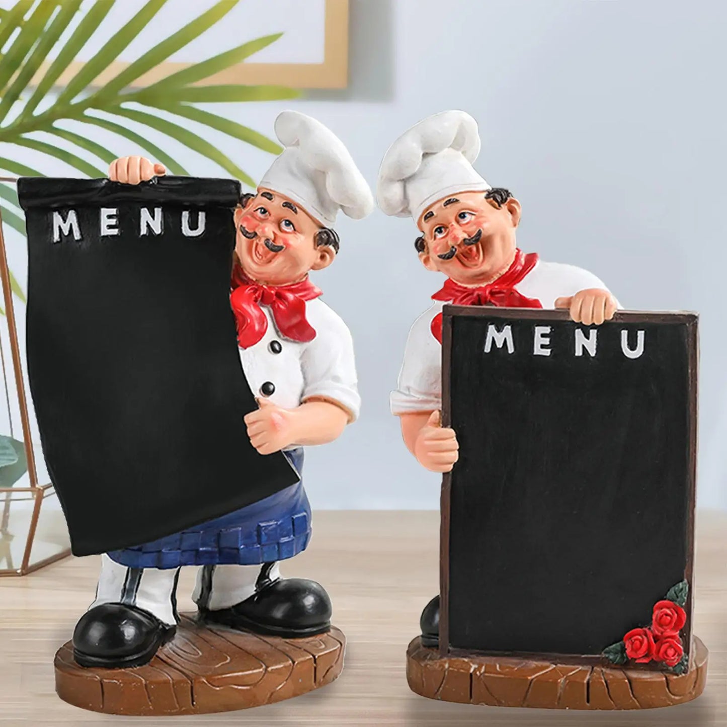 Kitchen Chef w/ Menu Chalkboard Figurine Statues/Colors-Black/White