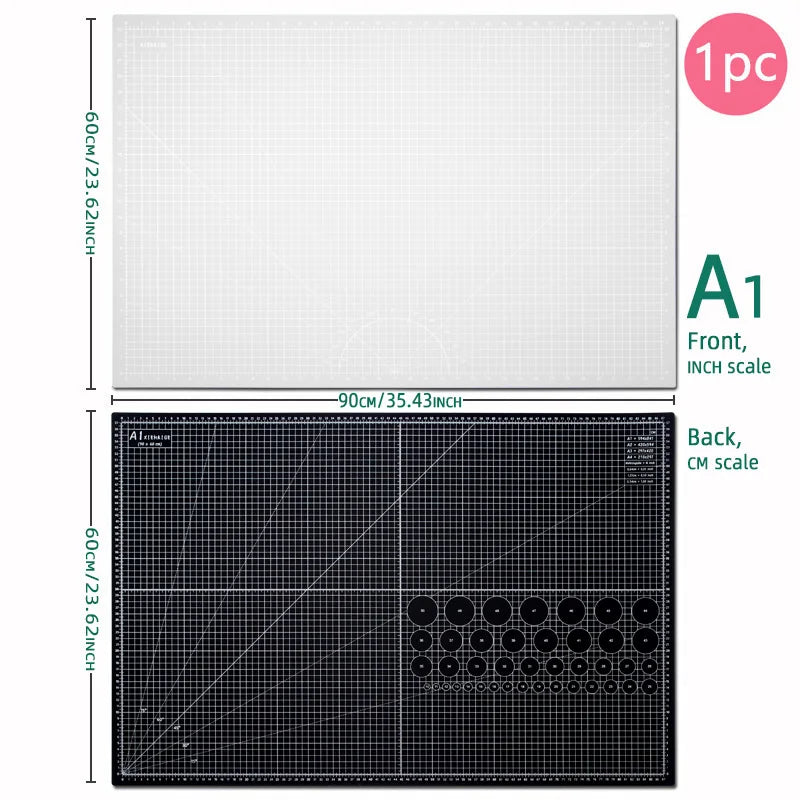 Durable Double-Sided PVC Multi-Purpose Self-Healing Grid-Lines Cutting Craft Mats/Colors-Green/Black/Gray/Pink/Purple