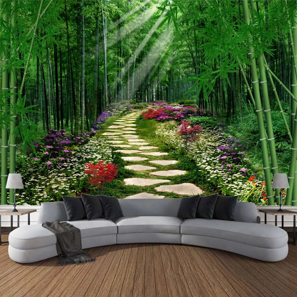 Bamboo tapestry natural landscape 3d printing wall hanging home decoration aesthetics room art wall decoration blanket