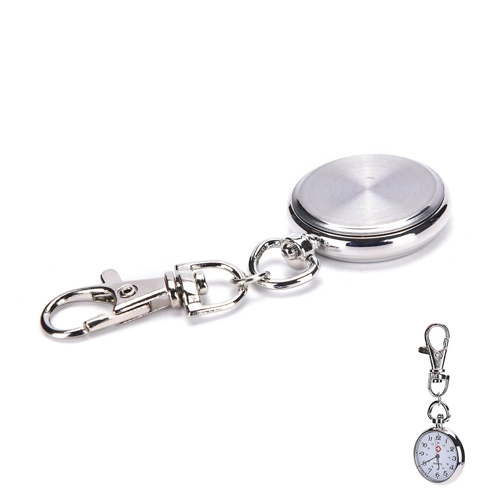 No-EN-Name-Null Quartz Silver Digital Display Metal Fob Keychain Round Pocket Watches