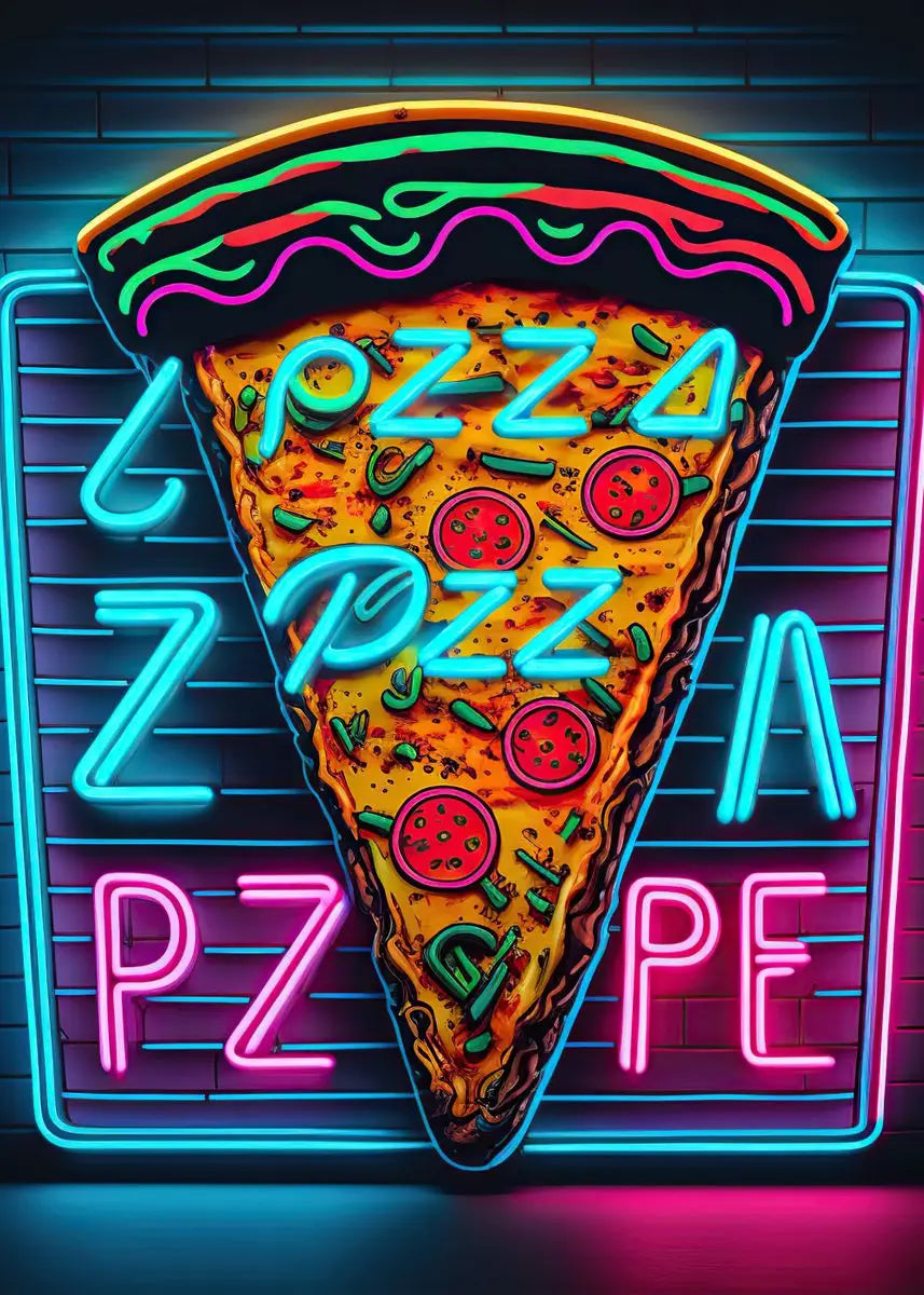 Unframed Modern Cotton Canvas Cartoon Neon Fast Food/Soft Drinks Prints/Colors-White/Blue/Multicolor