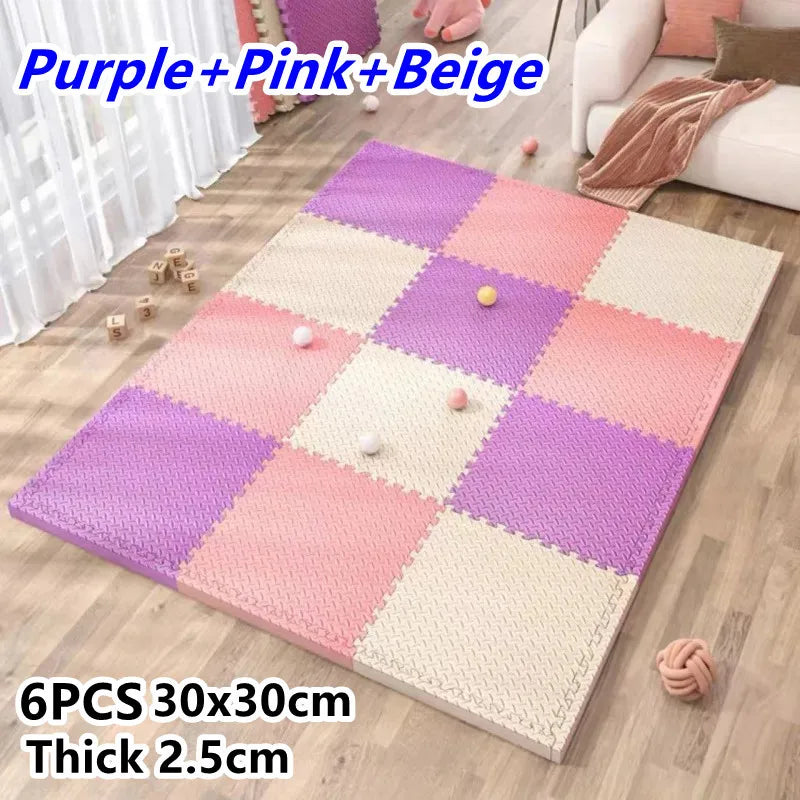 Tatame Babies 6 PCS Set Thick Strong Cuttable Elastic Split Interlocking Foam Joint Anti-Slip Bottom Playroom Floor Mats/Colors-Multicolor/Pink/Gray/White/Purple/Beige/Geometric