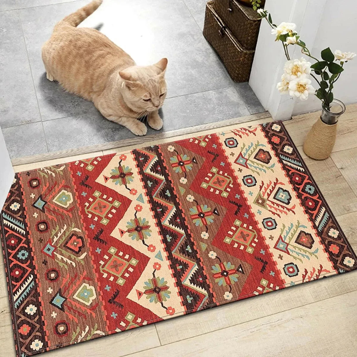 Indoor-Outdoor Rectangle Bohemia Persian Polyester Anti-fatigue Floor Mats/Colors-Geometric/ Multicolor/Red/Beige/Floral