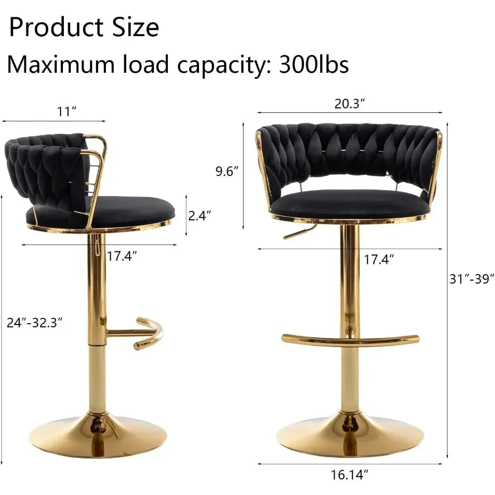4 pcs Round Swivels 360 Low Back Height Adjustable Metal Arms Velvet Upholstered Foam Cushion/ Thicken Metal Tube Frame-Footrest/ Weight Capacity 300lbs/