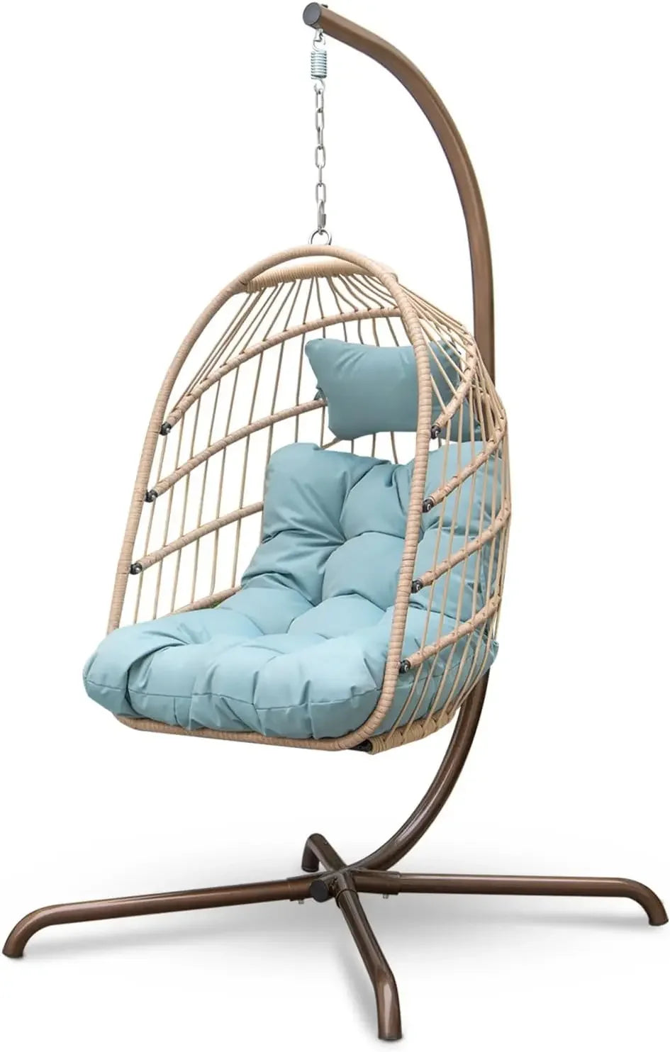 MOCCSOCC Outdoor-Indoor Patio-Porch Weather-Resistant Polyester Fabric 2 Person Wicker Hanging Double Egg Basket Aluminum Metal Frame With Stand Swing Chairs /680 LBS Capacity/Colors-Black/Gray/Brown/Beige/Multicolor/Geometric/Floral