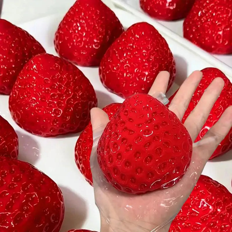 TPR Plastic Cute Squishy Realistic Red-Pink Strawberry Mochi Squeeze Simulating Slow Rebound Anxiety-Stress Relieving Fidget Toys/Ages: 13-18 + Years Older