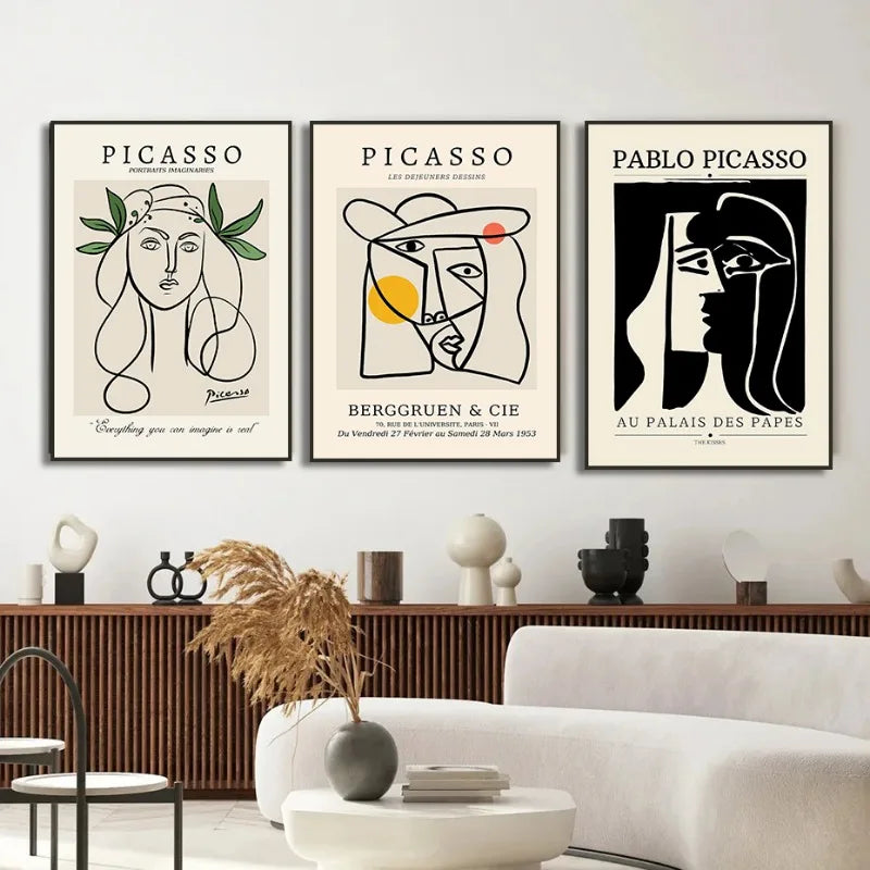 Unframed Rectangle Retro Watercolor Canvas Pablo Picasso Exhibition Prints/ 4 Sizes/Colors-Beige/Black/White/Multicolor