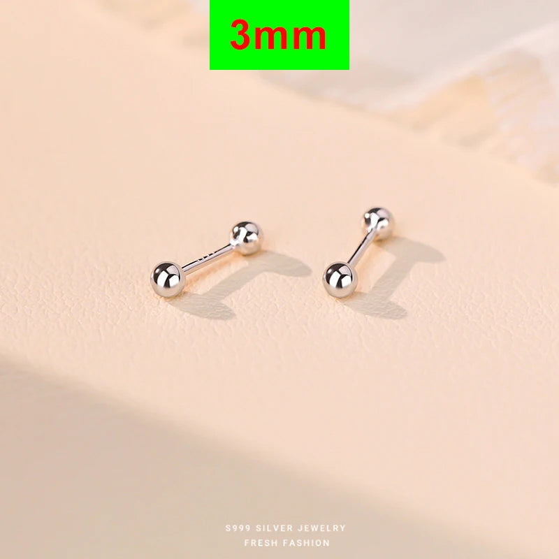 INZATT Real 925 Sterling Silve 3/4/5mm Bead Screw Mini Stud Earrings for Women Classic Fine Jewelry Ear Bones Accessories