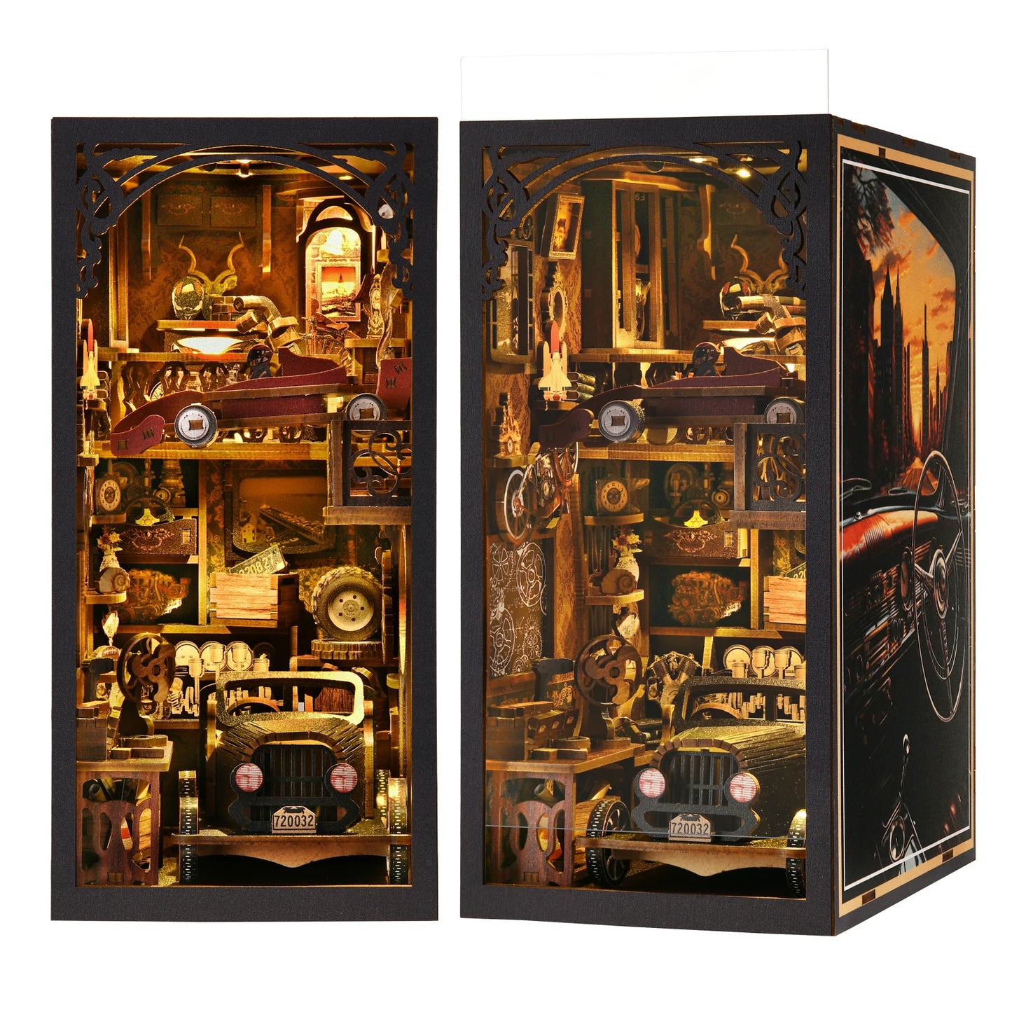 No-EN-Name-Null Modern Rectangle Clear Dust Cover Architecture Theme DIY Medium Hard 3D Wood Pegged Puzzle Vintage Classic Car LED Light Book Nook Thematic Kits/Ages: 6-10 Years + Older/Colors-Brown/Black/Clear/Ages: 6 Years Old-Adults